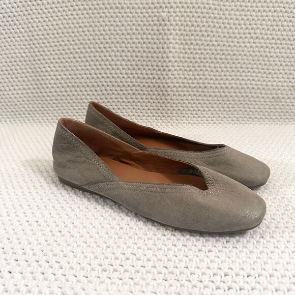 Lucky Brand Shoes - Lucky Brand Alba Taupe Gray Shimmer Suede Leather Squared Toe Ballet Flats 8